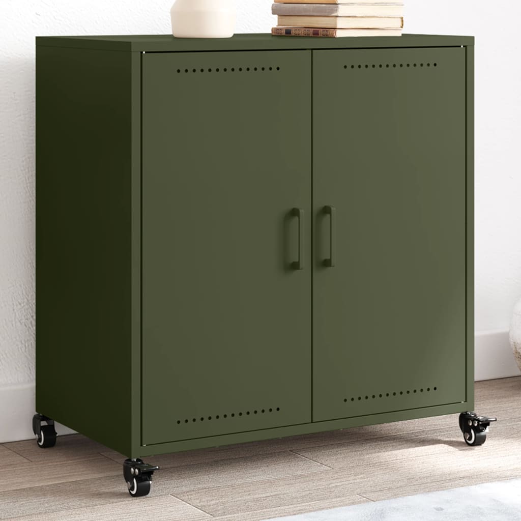 Aparador de acero verde oliva 68x39x72 cm