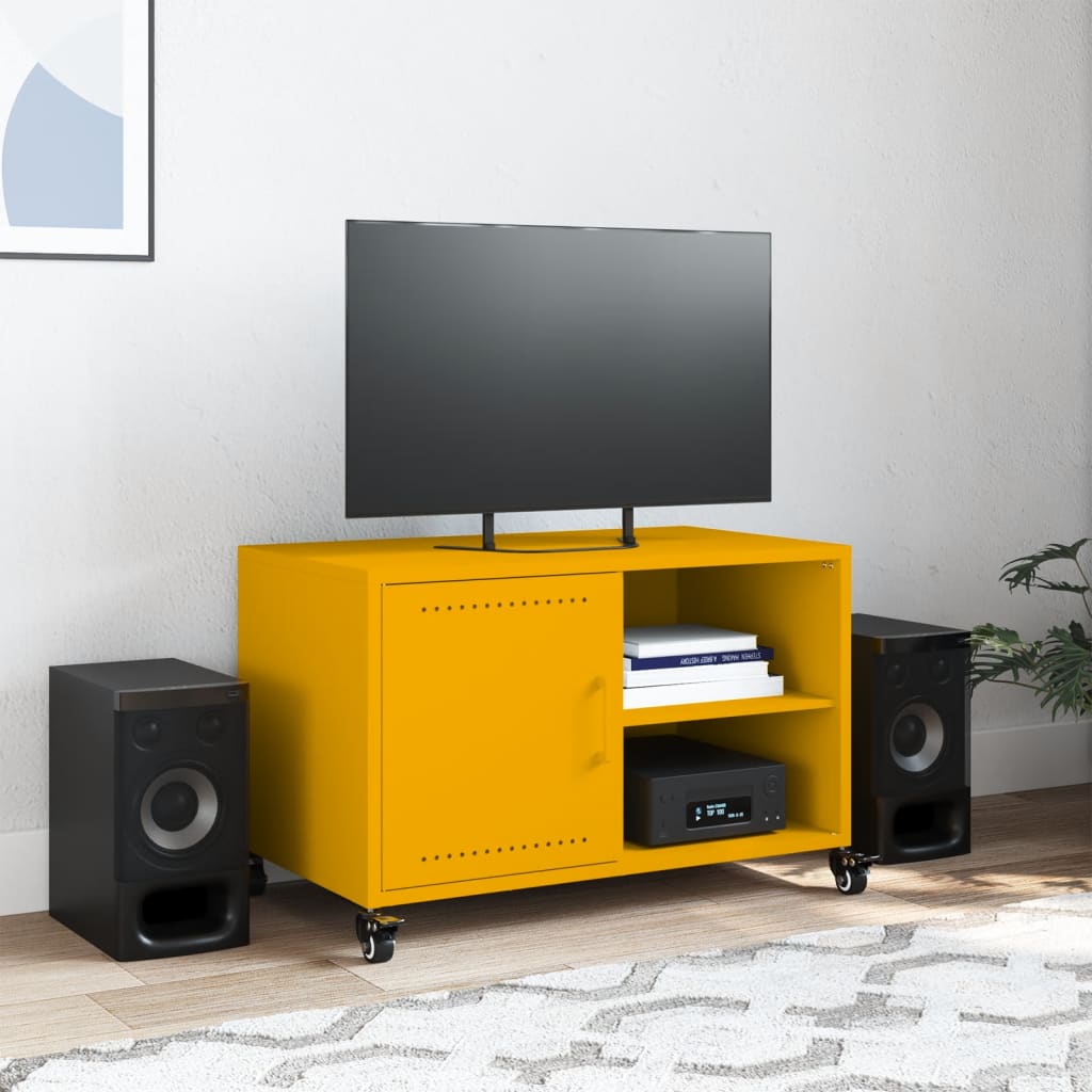 Mueble de TV acero amarillo mostaza 68x39x43,5 cm