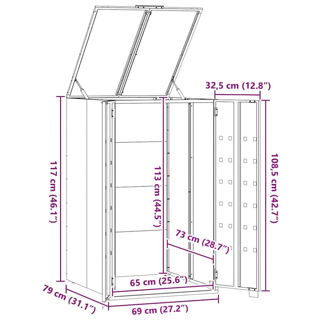 Cubo de basura con ruedas para cubo individual antracita 69x79x117 cm acero