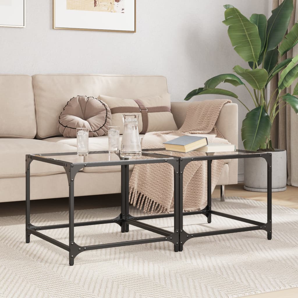 Mesa de centro superficie de vidrio 2 uds acero 40x40x45 cm