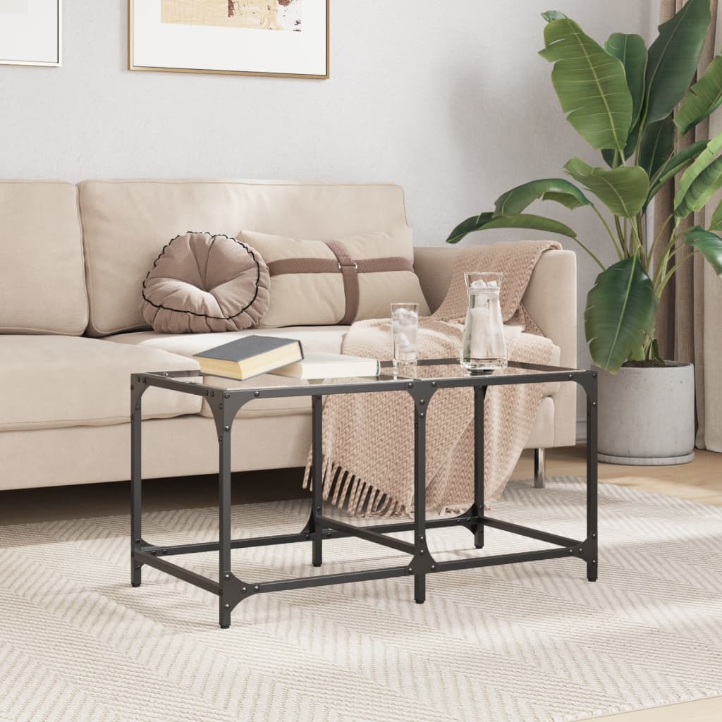 Mesa de centro acero superficie de vidrio negra 78,5x40x41cm
