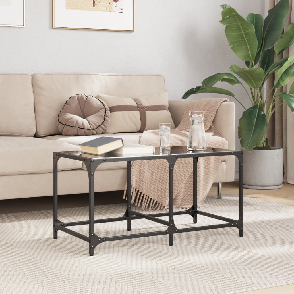 Mesa de centro acero superficie de vidrio negra 78,5x40x41cm