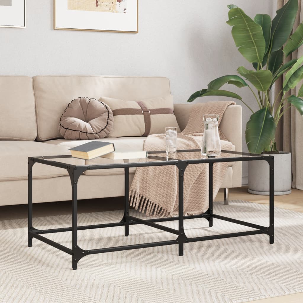 Mesa de centro acero superficie de vidrio negra 78,5x40x41cm