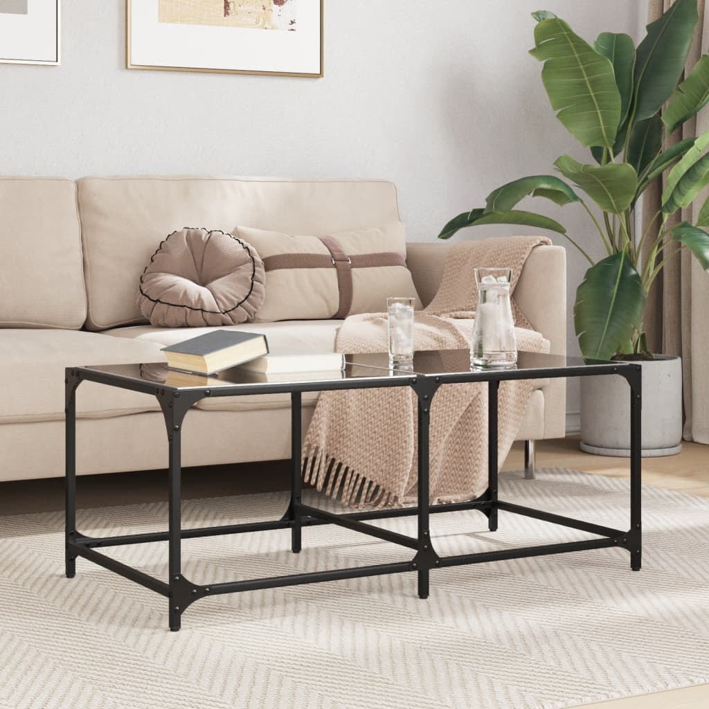 Mesa de centro acero superficie de vidrio negra 78,5x40x41cm