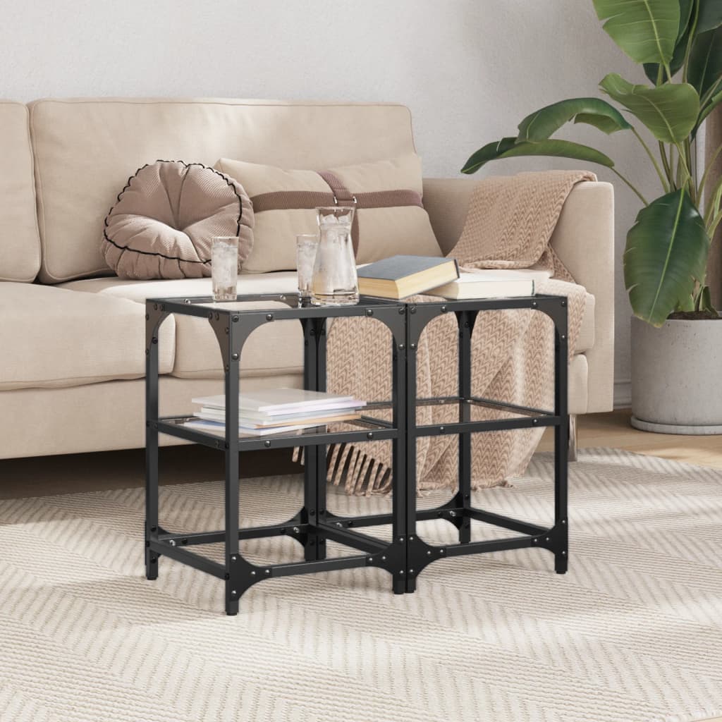 Mesa de centro superficie de vidrio 2 uds acero 40x40x45 cm
