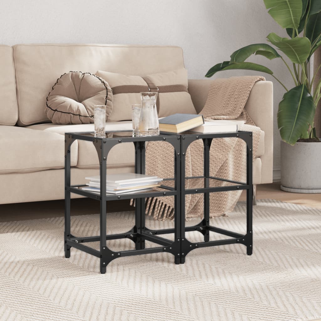 Mesa de centro superficie de vidrio 2 uds acero 40x40x45 cm