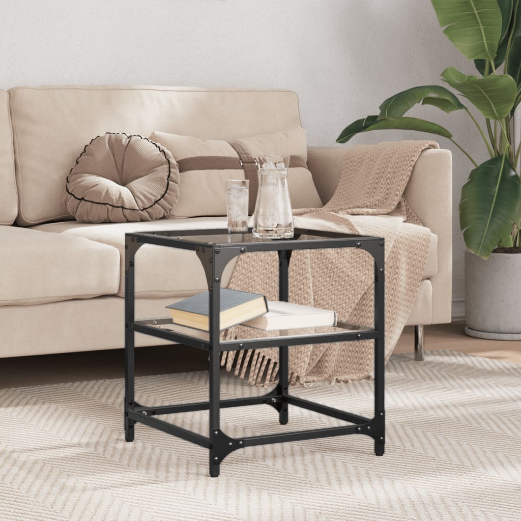 Mesa de centro acero superficie de vidrio negra 78,5x40x41cm