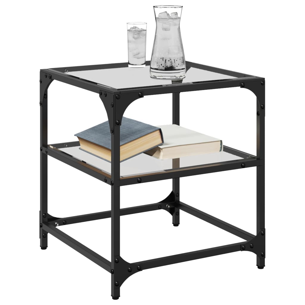Mesa de centro superficie de vidrio 2 uds acero 40x40x45 cm