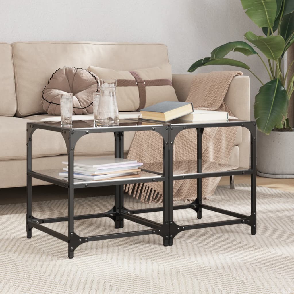Mesa de centro superficie de vidrio 2 uds acero 40x40x45 cm
