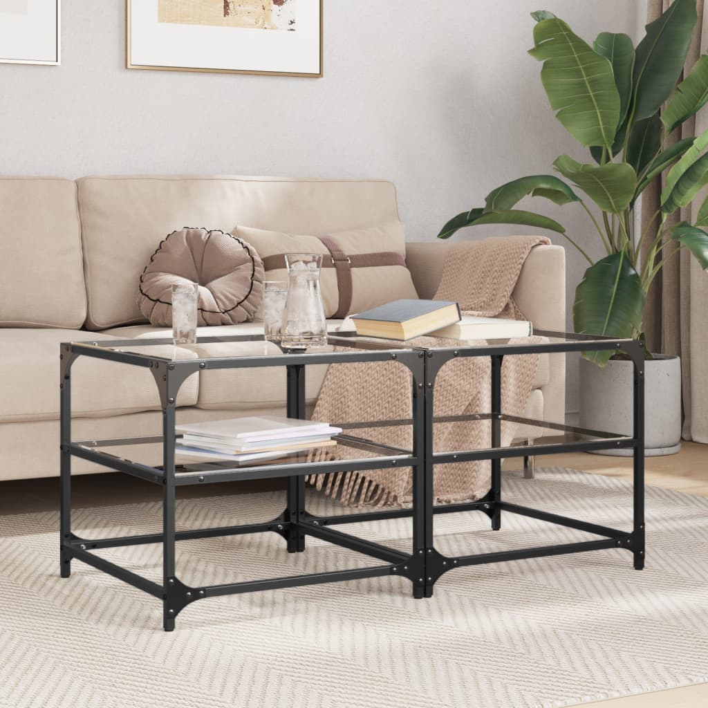 Mesa de centro superficie de vidrio 2 uds acero 40x40x45 cm