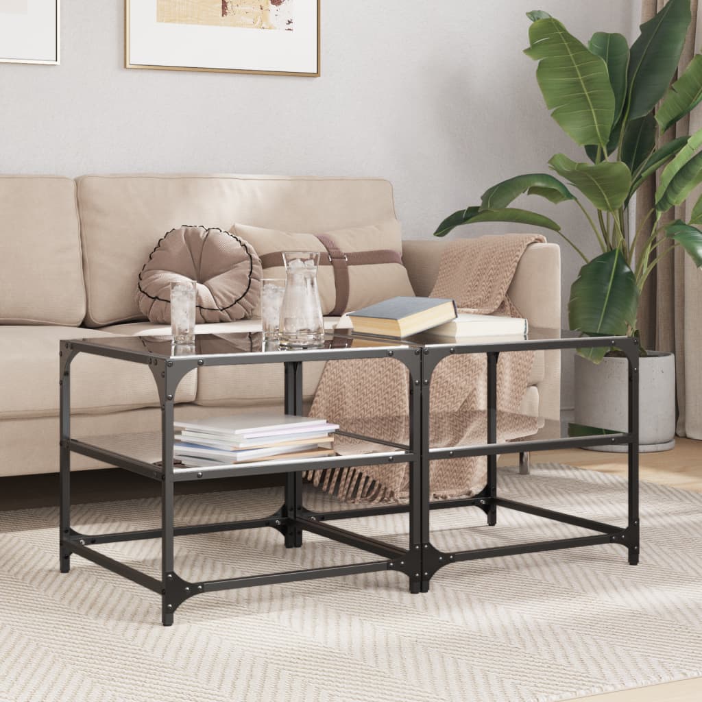Mesa de centro superficie de vidrio 2 uds acero 40x40x45 cm