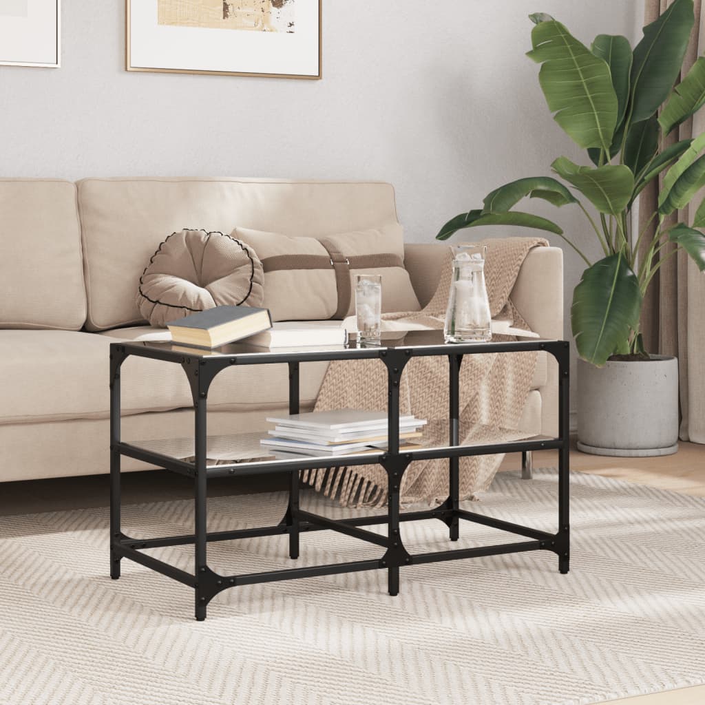 Mesa de centro acero superficie de vidrio negra 78,5x40x41cm