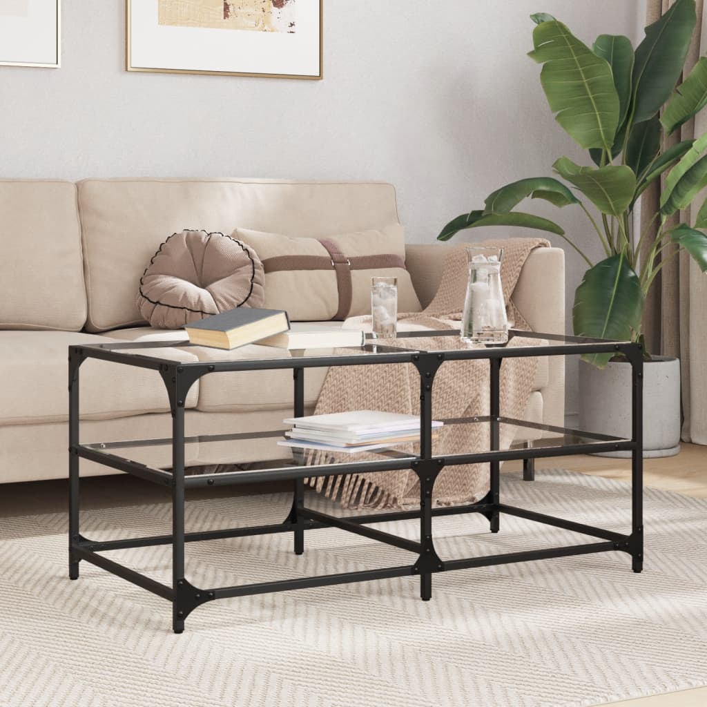 Mesa de centro acero superficie de vidrio negra 78,5x40x41cm