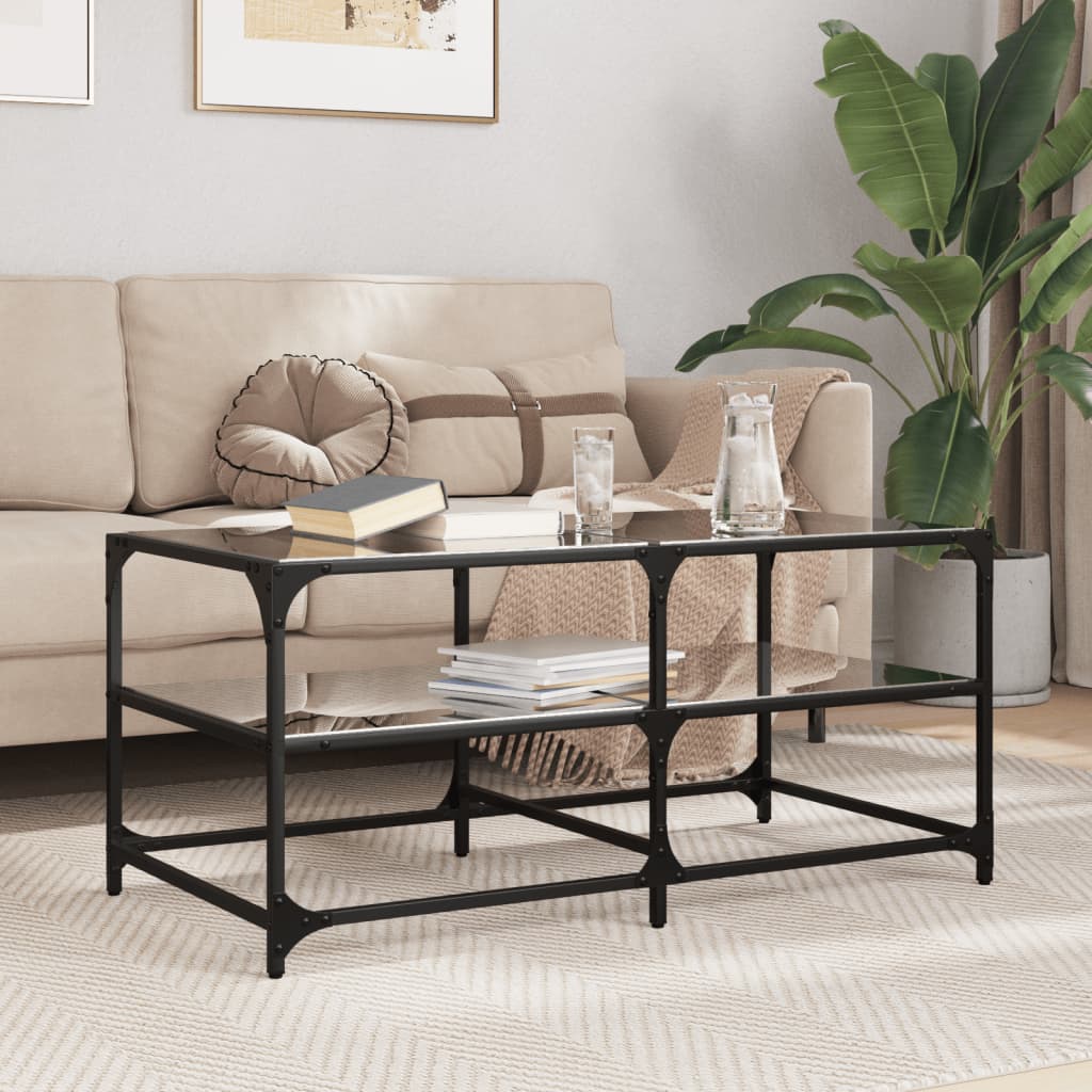 Mesa de centro acero superficie de vidrio negra 78,5x40x41cm