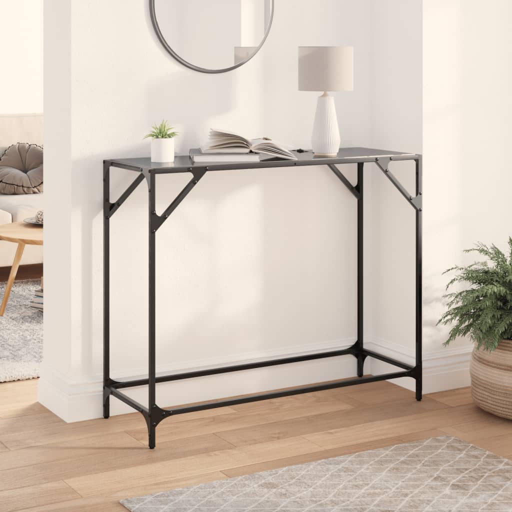 Mesa consola con superficie de vidrio negro acero 118,5x30x81cm
