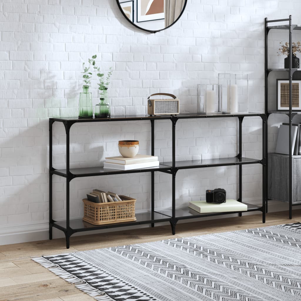 Mesa consola con superficie de vidrio negro acero 118,5x30x81cm