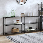 Mesa consola con superficie de vidrio negro acero 118,5x30x81cm