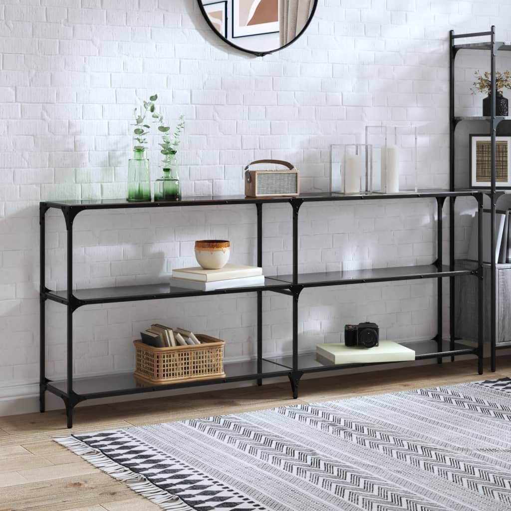 Mesa consola con superficie de vidrio negro acero 118,5x30x81cm