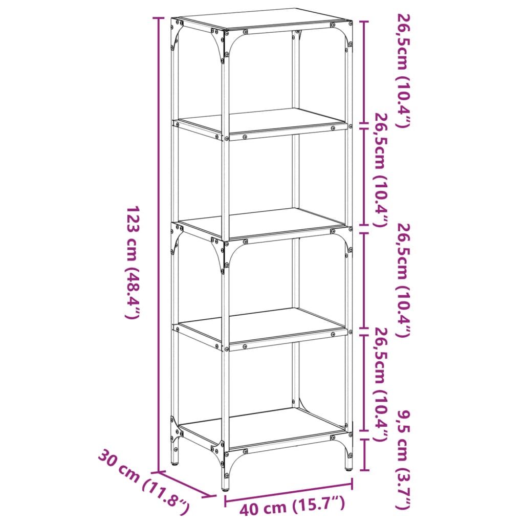 Estantería superficie de vidrio negro acero 40x30x123 cm