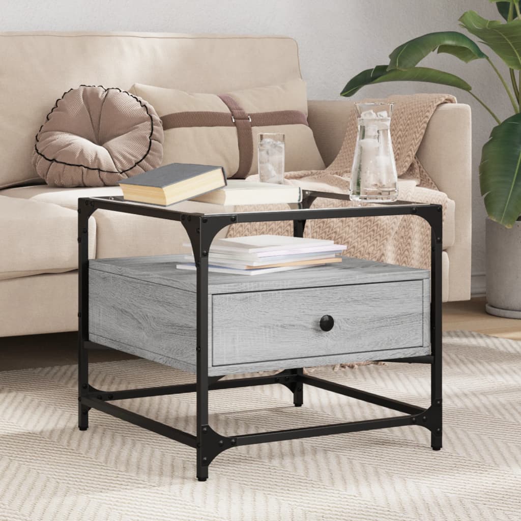 Mesa de centro acero superficie de vidrio negra 78,5x40x41cm