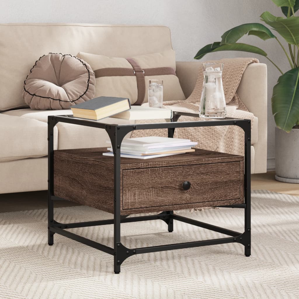 Mesa de centro acero superficie de vidrio negra 78,5x40x41cm