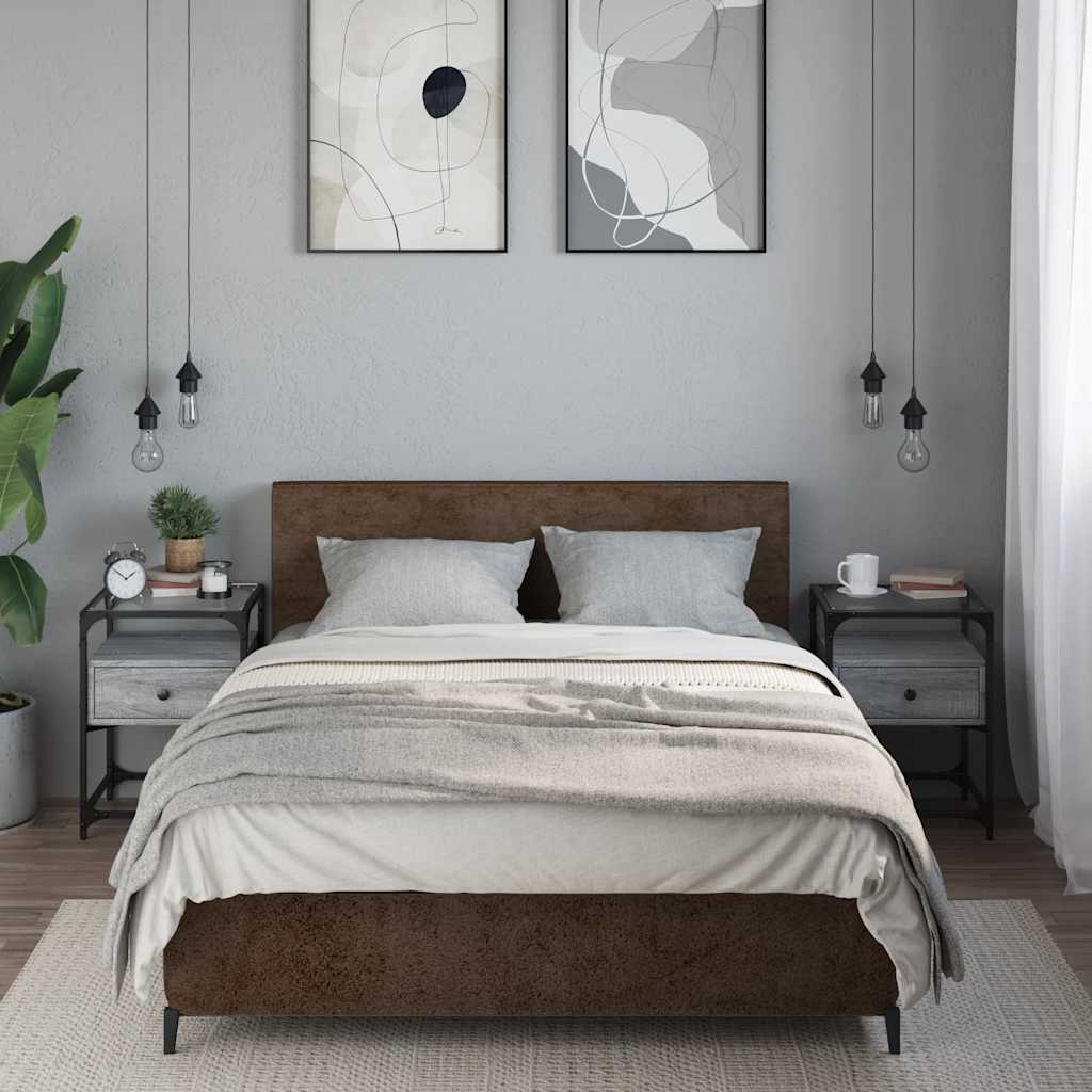 Mesilla de noche con LED madera marrón roble 35x39x55 cm