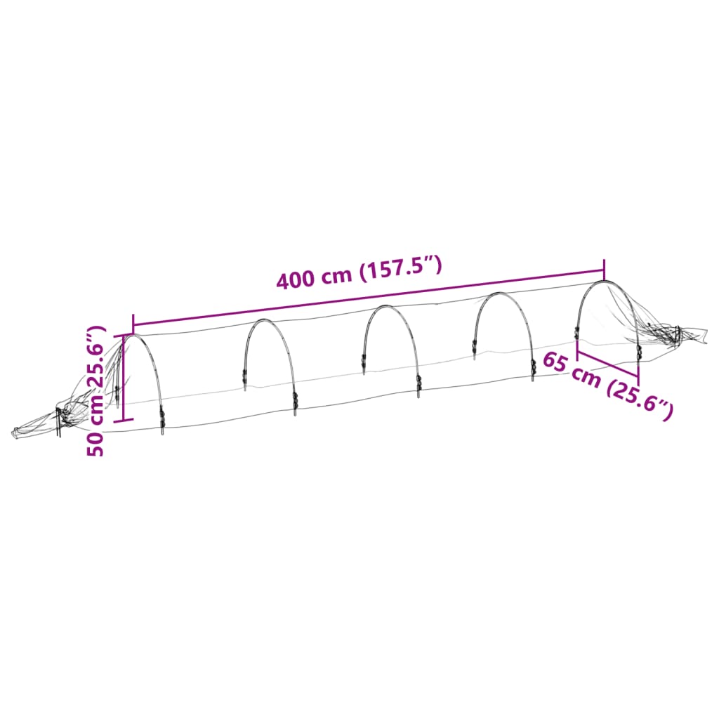 Túneles de malla 2 uds fibra de vidrio y PP 1,5x5 m