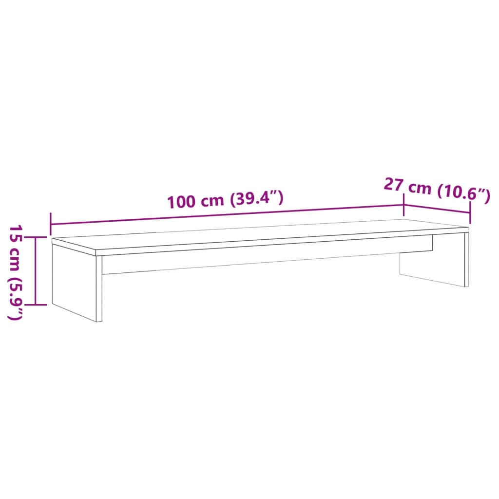 Soporte de monitor madera maciza pino marrón cera 100x27x15 cm