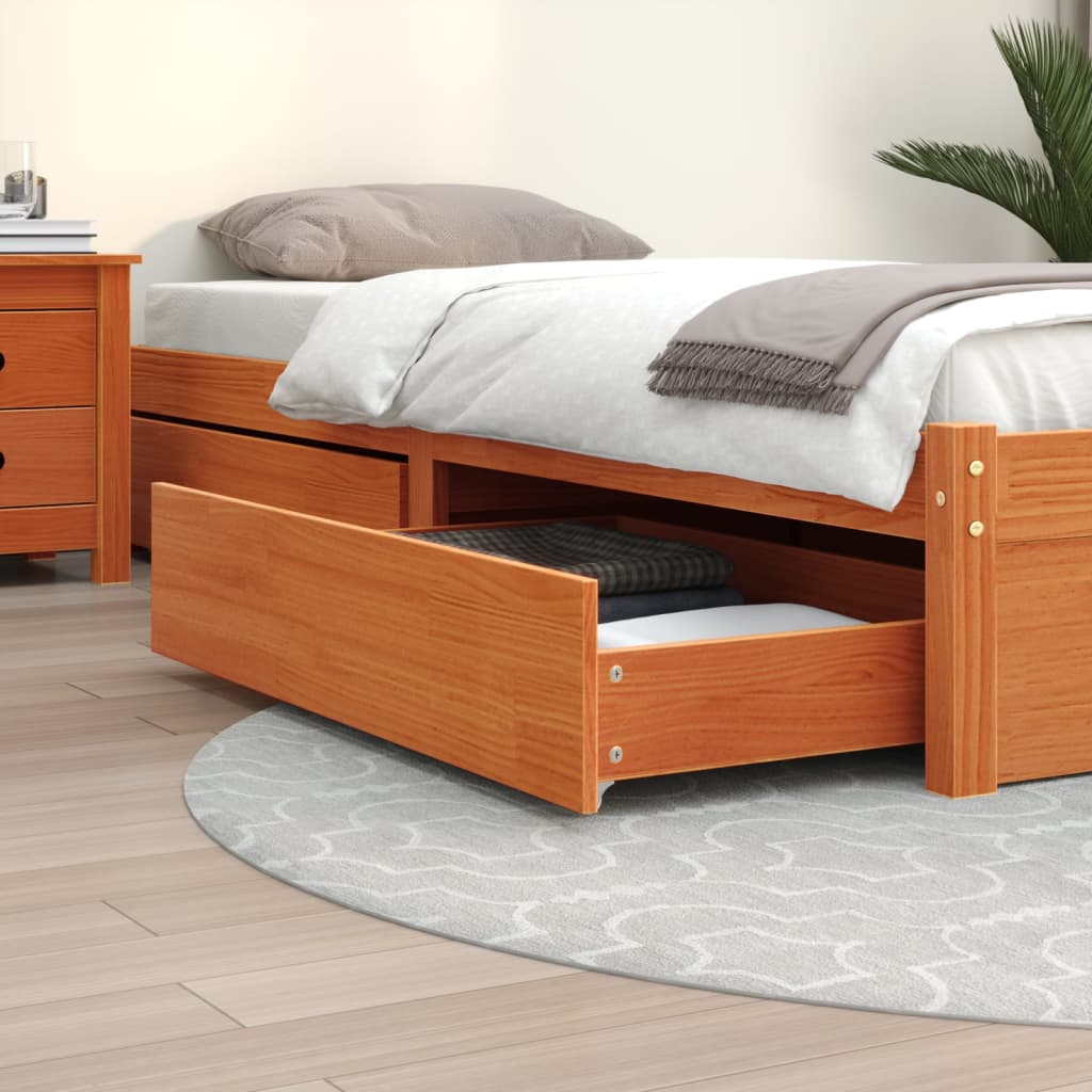 Cajones de cama 2 uds madera maciza de pino marrón cera
