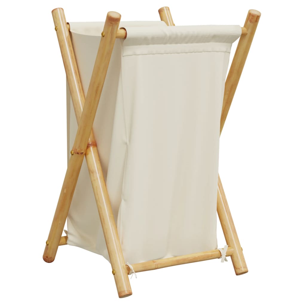 Cesto de la ropa sucia de bambú blanco crema 41,5x36x63,5 cm