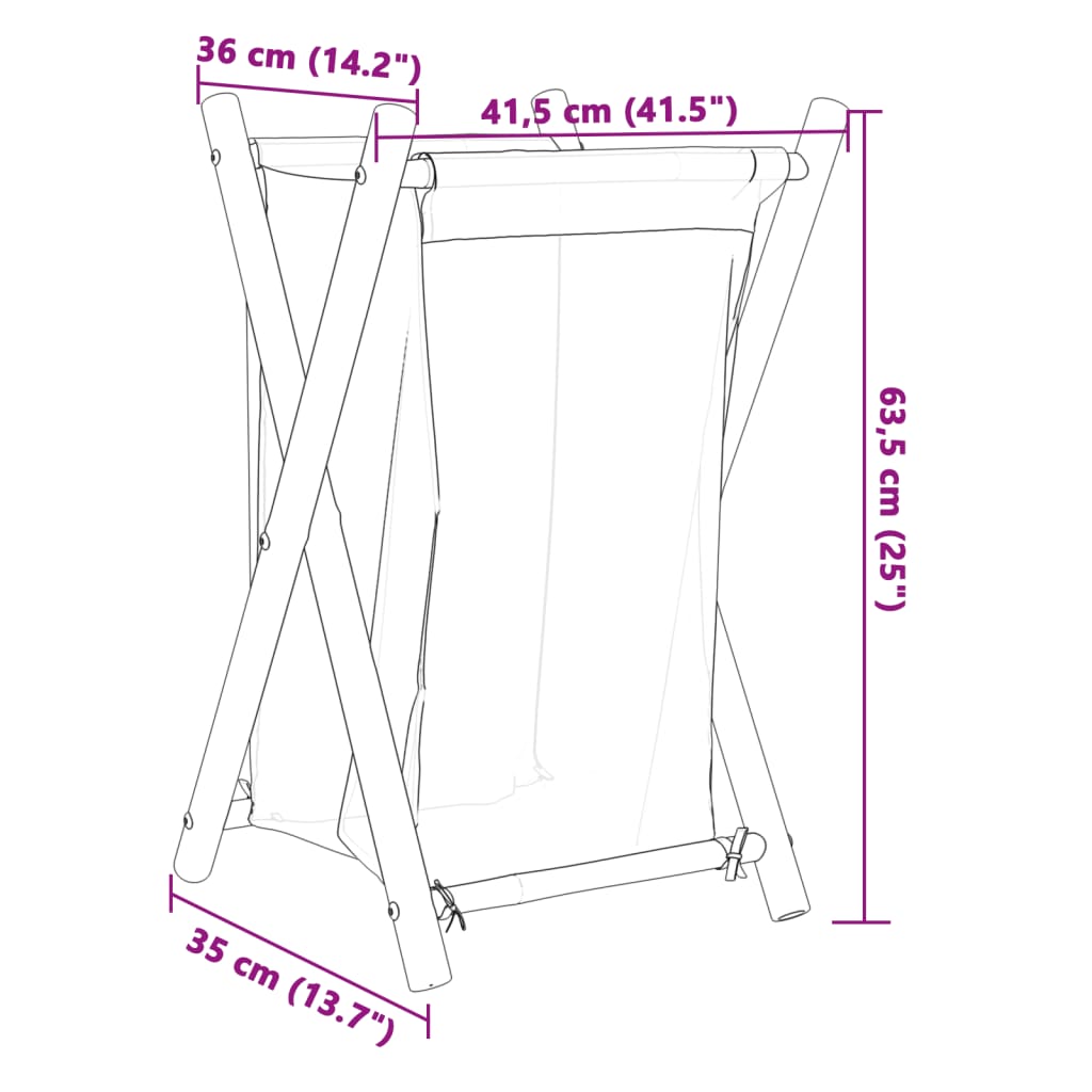 Cesto de la ropa sucia de bambú blanco crema 41,5x36x63,5 cm