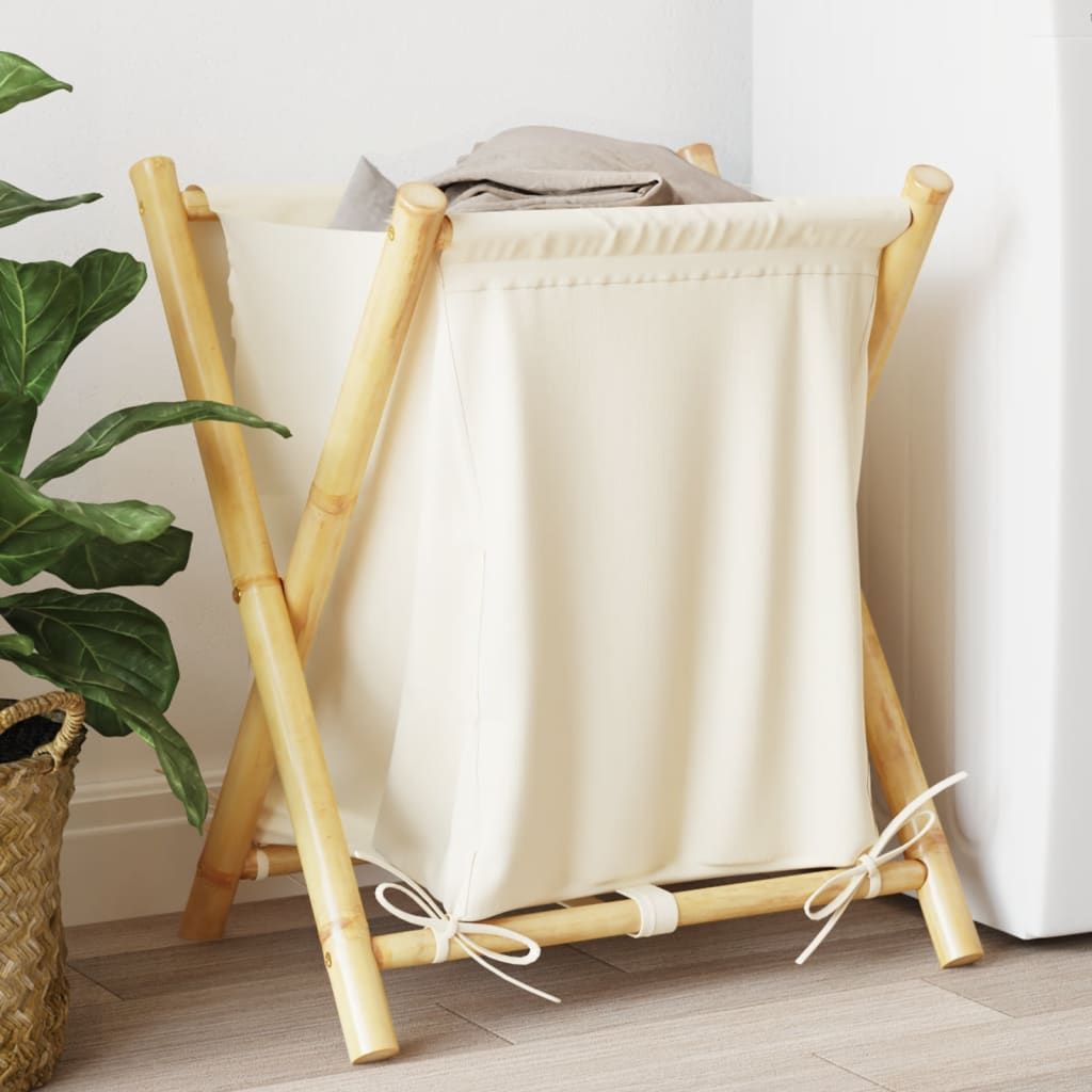 Cesto de roupa suja de bambu branco creme 41,5x36x63,5 cm