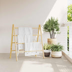 Escalera toallero doble con 4 peldaños bambú 90x50x100 cm