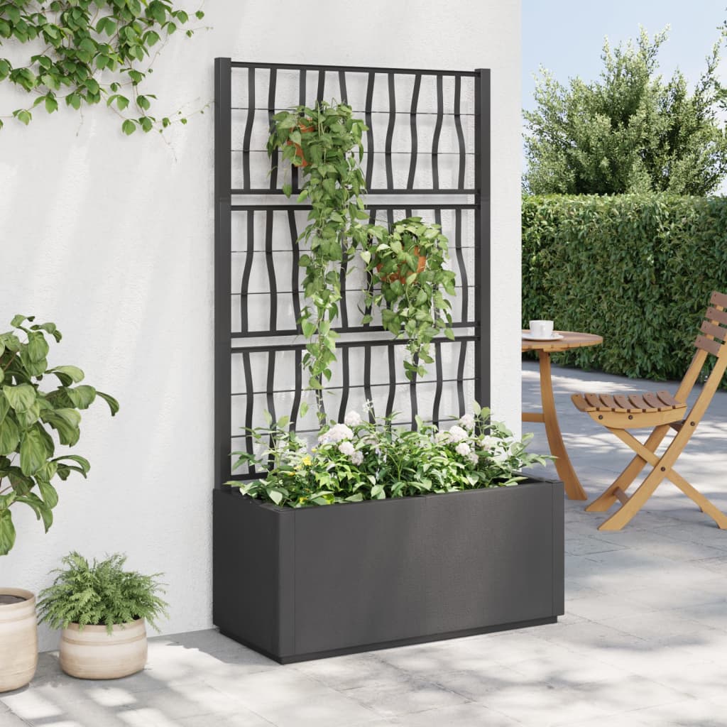 Jardinera con enrejado PP azul gris 120x40x142 cm