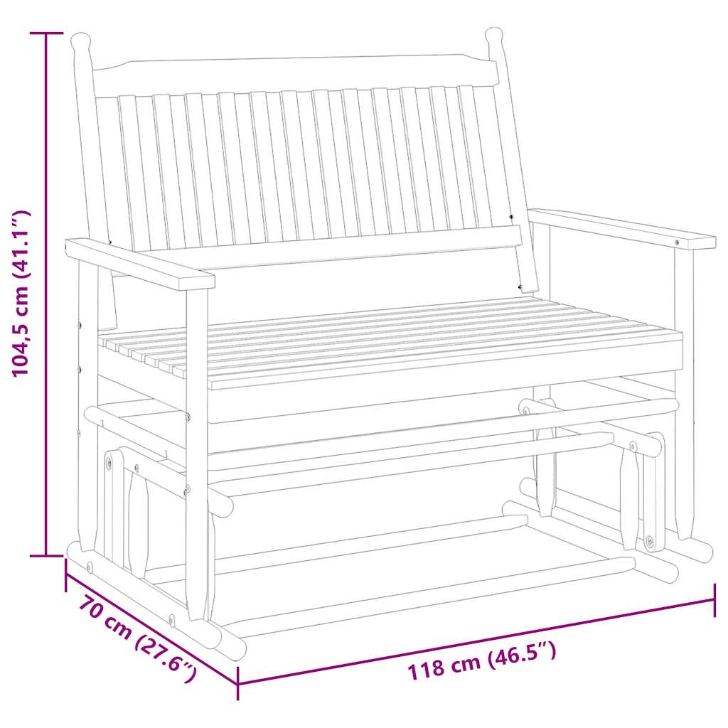 Banco deslizante madera maciza de álamo blanco 118x70x104,5 cm
