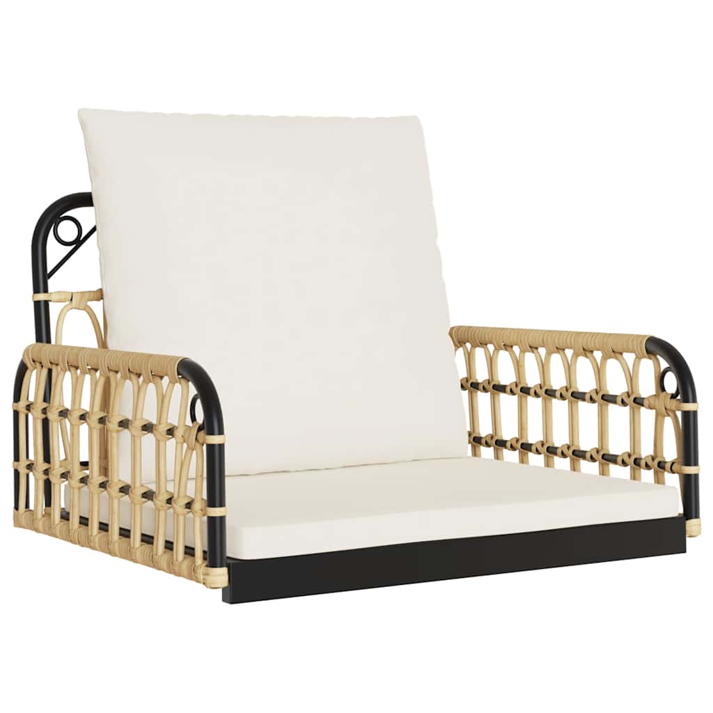 Silla columpio con cojines ratán sintético y acero 63x58x39 cm