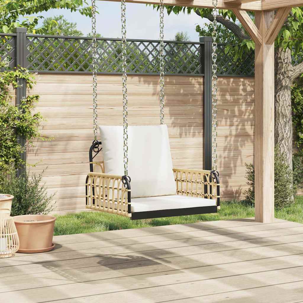 Silla columpio con cojines ratán sintético y acero 63x58x39 cm