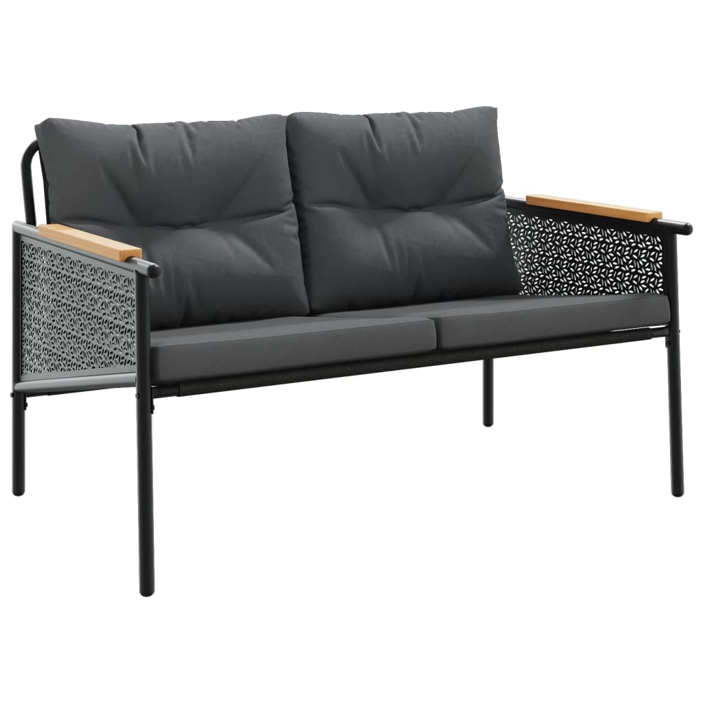 Banco de jardín con cojines acero negro 116 cm