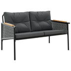 Banco de jardín con cojines acero negro 116 cm