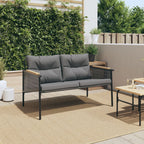 Banco de jardín con cojines acero negro 116 cm
