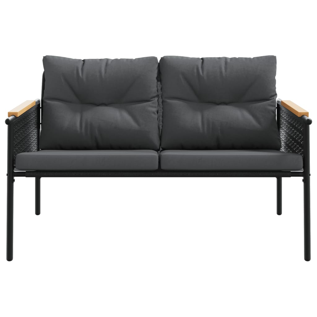 Banco de jardín con cojines acero negro 116 cm