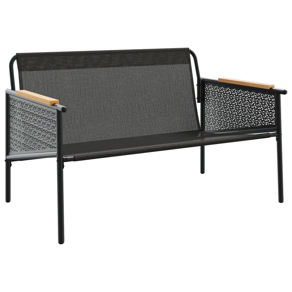 Banco de jardín con cojines acero negro 116 cm