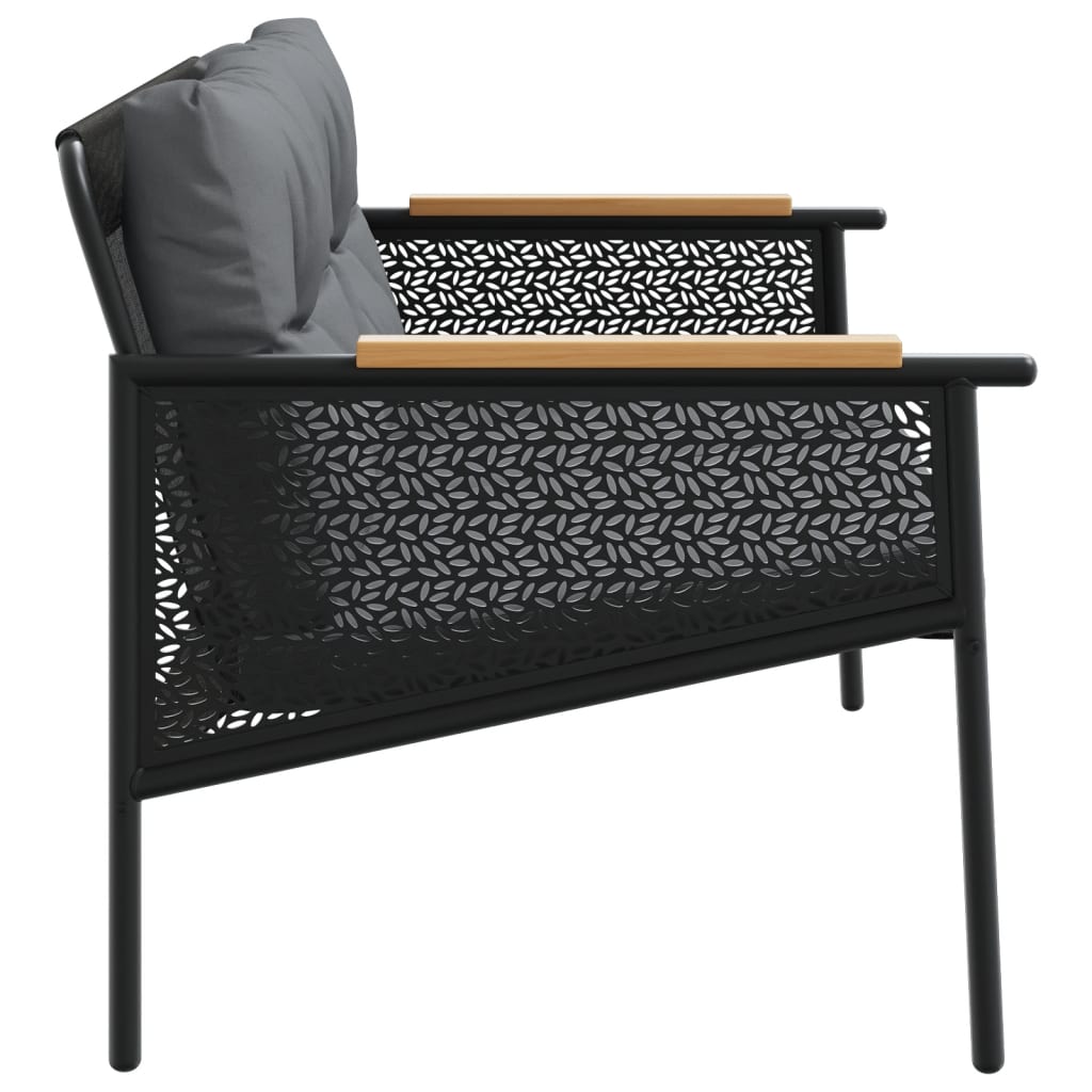 Banco de jardín con cojines acero negro 116 cm