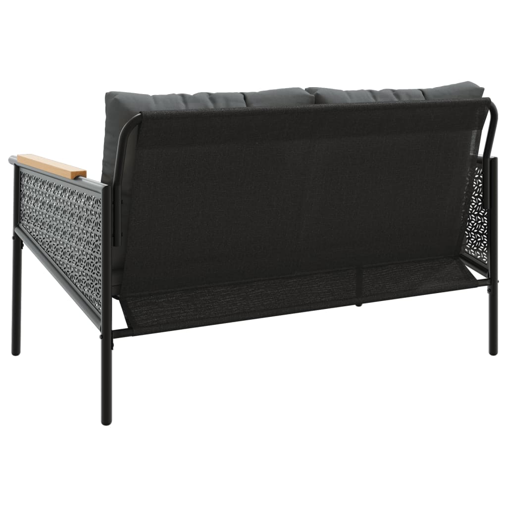 Banco de jardín con cojines acero negro 116 cm