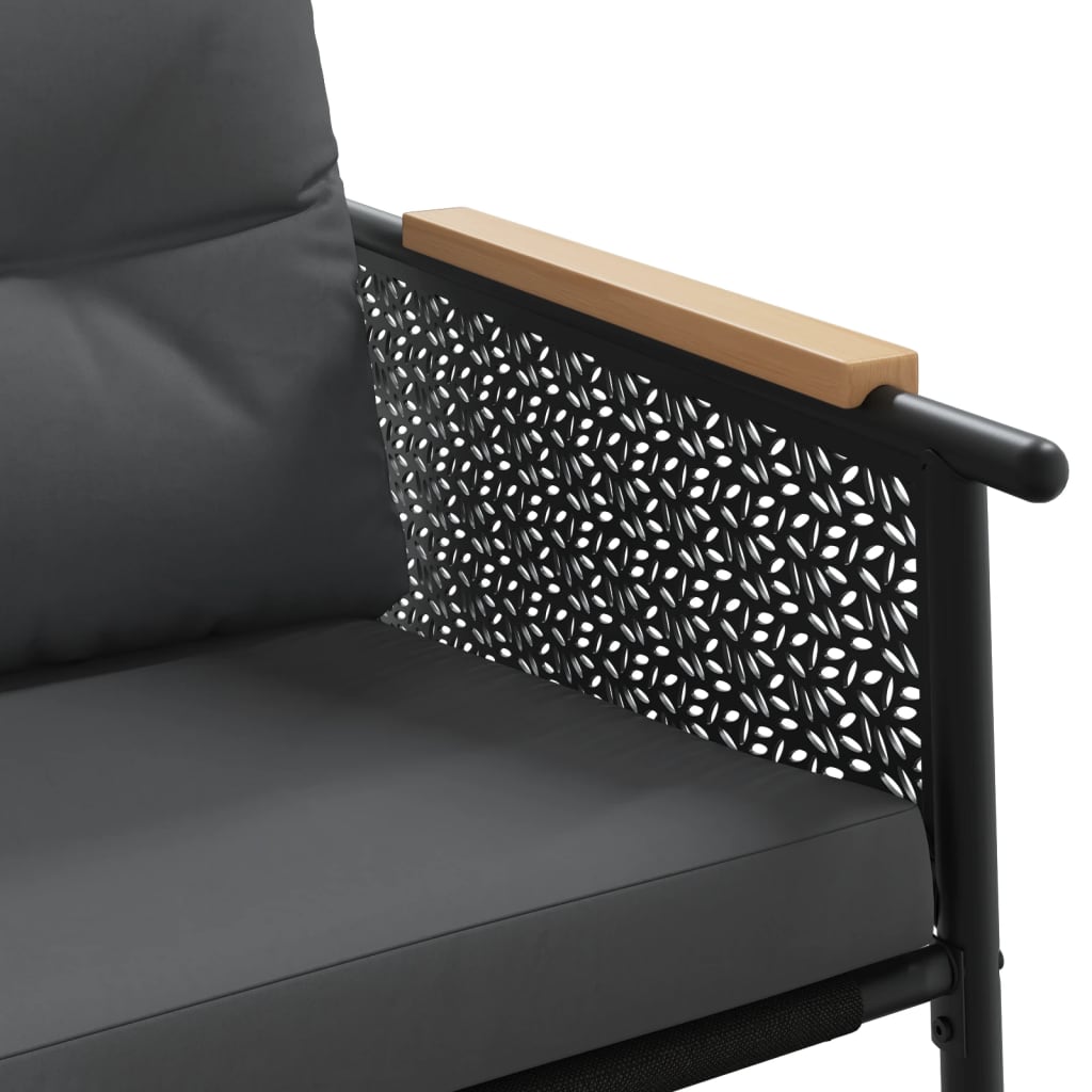Banco de jardín con cojines acero negro 116 cm