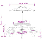 Mesa de picnic hexagonal 6 niños agujero sombrilla madera abeto