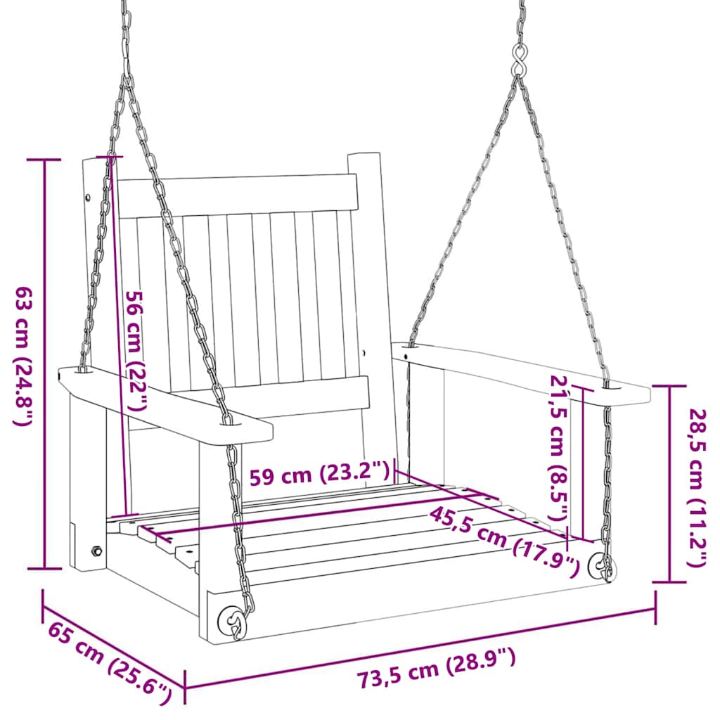 Silla columpio jardín con cadenas de metal madera abeto marrón