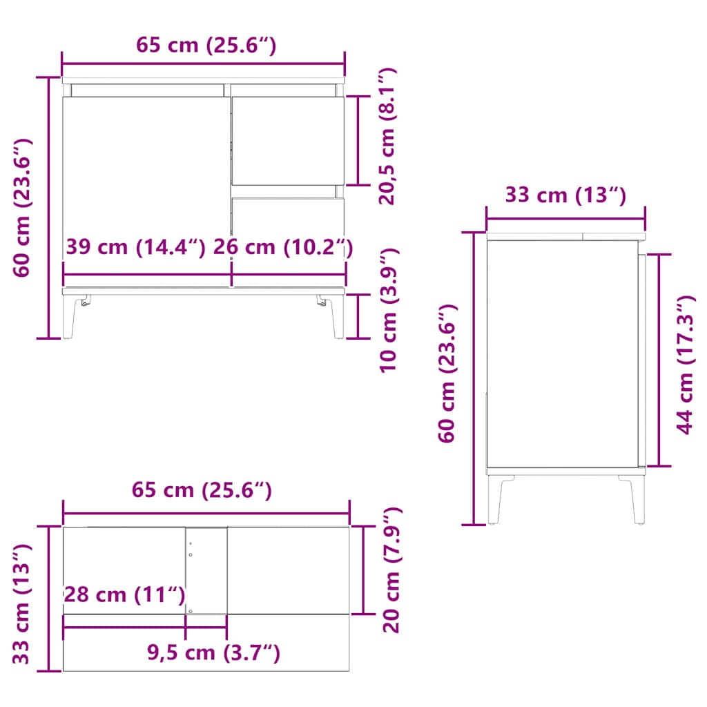 Armario de baño madera contrachapada roble Sonoma 65x33x60 cm