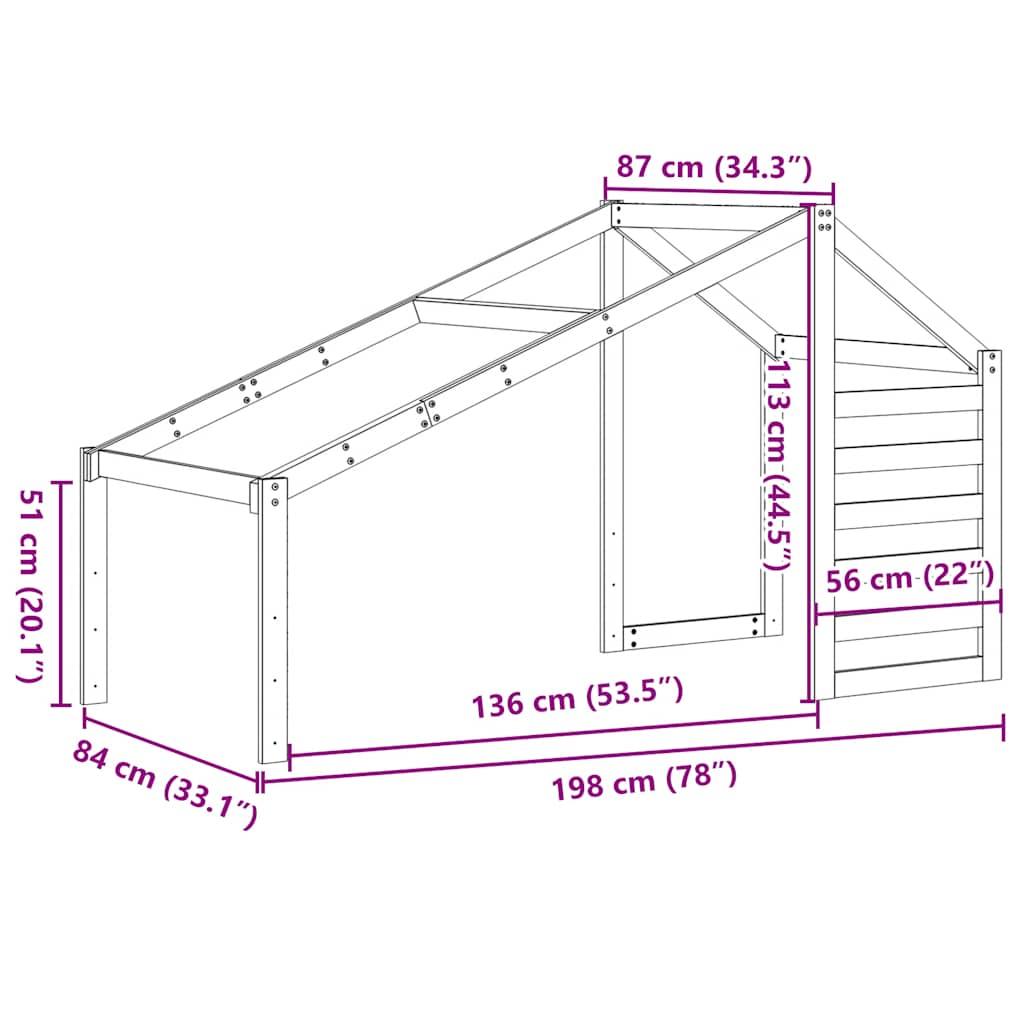 Techo de cama infantil madera maciza pino 198x87x113 cm