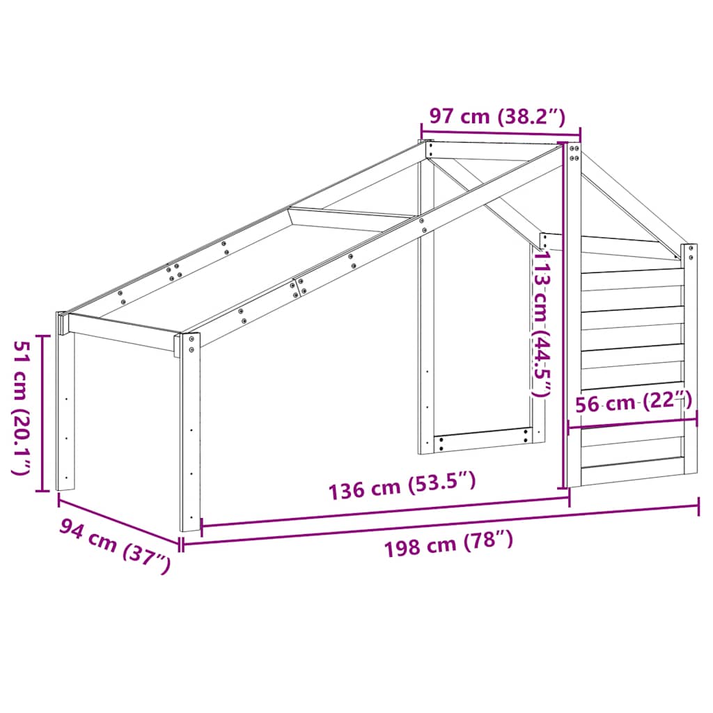Techo de cama infantil madera maciza pino 198x97x113 cm